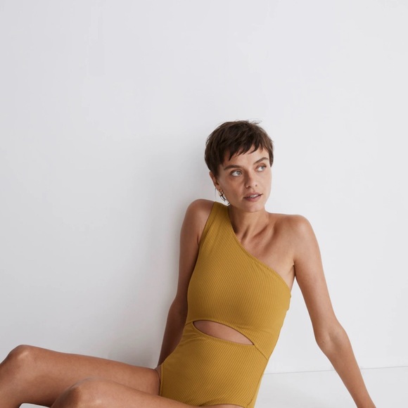 Olive Green One-Shoulder Swimsuit - Picture 4 of 6